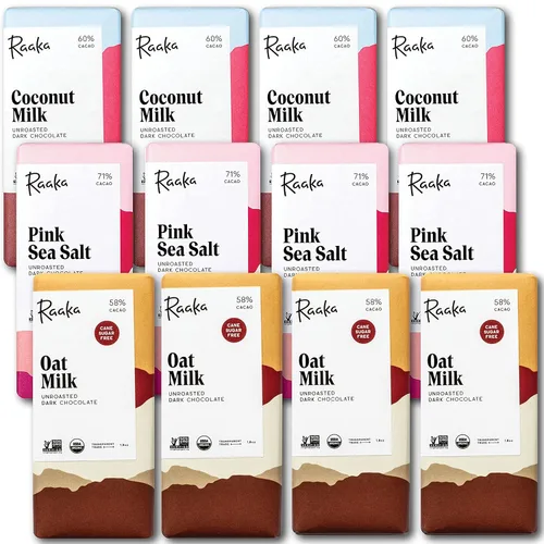 Raaka Paquete de chocolate negro sin lácteos | Regalo de chocolate negro gourmet | Orgánico, Kosher, vegano, a base de plantas, sin gluten, sin