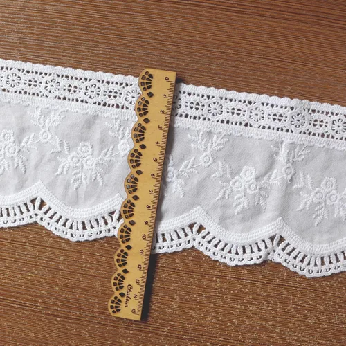 Miniatura 5 de FQTANJU Cinta de encaje de algodón blanco de 3 yardas, encaje de ganchillo de 4-1/4 pulgadas de ancho, bordado floral con volantes