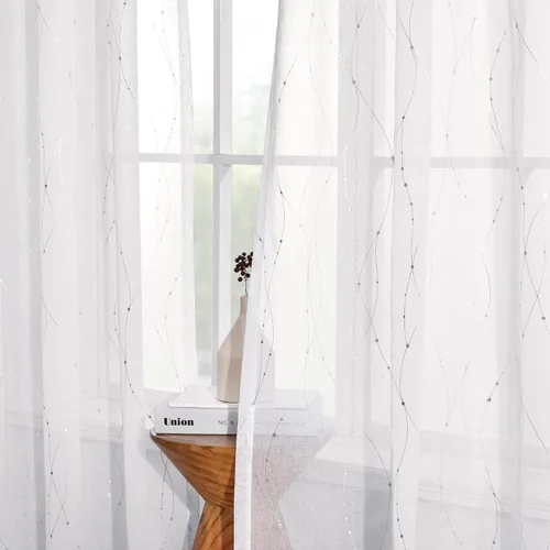 Miniatura 6 de Deconovo Oeko-TEX - Cortinas con estampado de lámina transparente con certificación Oeko-TEX, 2 paneles, ojales en la parte superior, elegantes