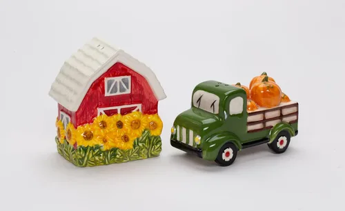 Miniatura 7 de Juego de salero y pimentero de cerámica fina de cosecha de Acción de Gracias, camión de calabaza y girasoles, 3.5 pulgadas de largo