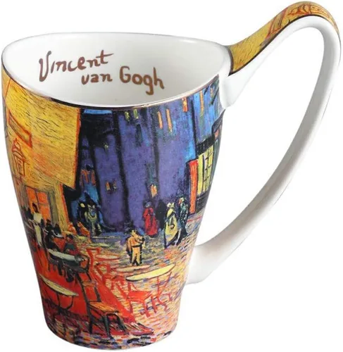 Miniatura 7 de Taza de café de porcelana de hueso YBK Tech, taza grande de 16oz de té - Diseño inspirado en las pinturas de Van Gogh (flor de albaricoque)