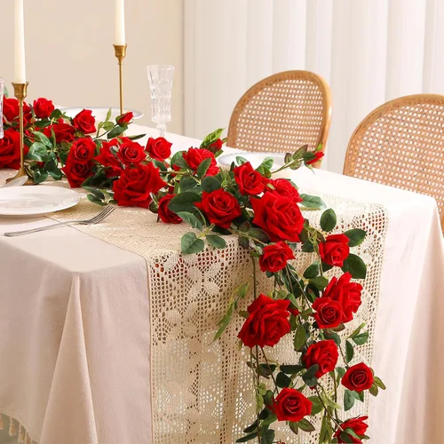 Miniatura 2 de Veryhome - Guirnalda de rosas artificiales estilo enredadera, falsas, para colgar, plantas de hiedra y rosas, 1.83 m para decoración de boda, fiesta