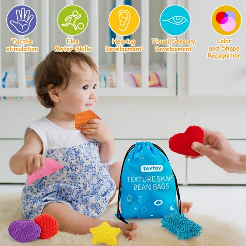 Miniatura 4 de Teytoy Puf sensorial con textura, 12 juguetes con forma de ansiedad con bolsa de almacenamiento, desarrolla motricidad fina y juego sensorial