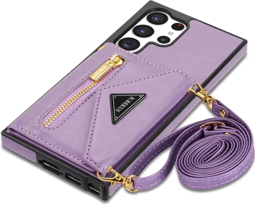 Miniatura 23 de Funda de cuero con tapa para Samsung Galaxy S23 5G, funda cruzada con soporte para tarjeta de crédito y correa con cordón de 6.1 pulgadas, para Negro