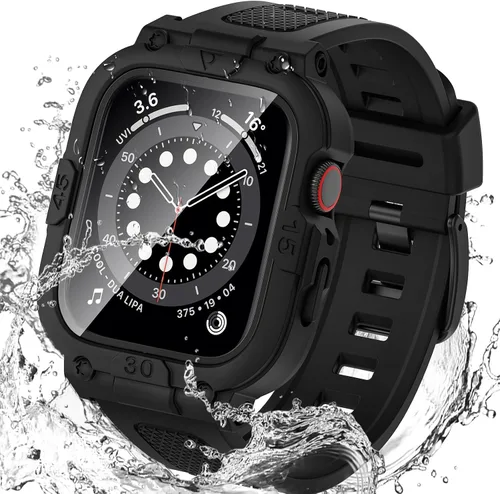 Miniatura 27 de Goton Estuche impermeable 3 en 1 con correa para Apple Watch con protector de pantalla de vidrio templado incorporado de 40 mm, cubierta frontal