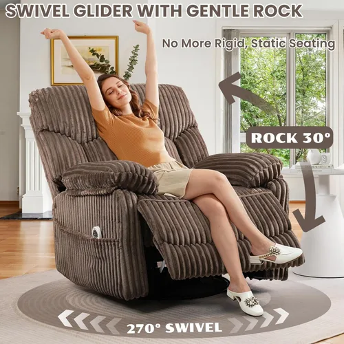 Miniatura 4 de GRAINELL - Silla reclinable giratoria con masaje y calor, puerto de carga USB, reclinable eléctrico de posición infinita, mecedoras eléctricas