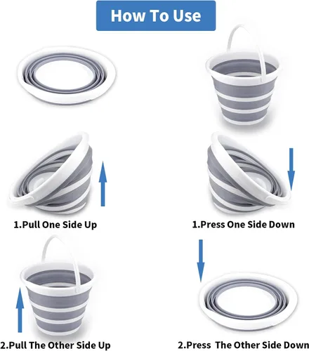 Miniatura 4 de Cubeta plegable de 10 L/2.6 galones, cubeta de limpieza para fregona, plegable, portátil, pequeños suministros de agua de plástico para exteriores