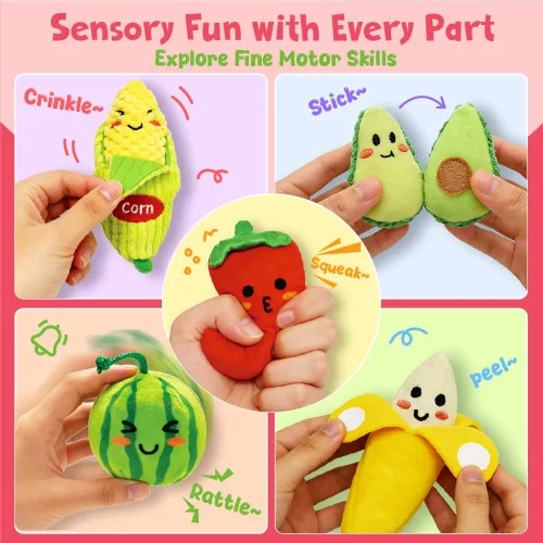 Miniatura 2 de Comida de juguete para niños pequeños de 1 a 3 años, cesta de frutas y verduras, sonajero de clasificación de color, juego de comida chirriante
