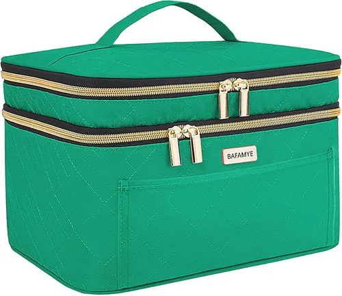 Miniatura 7 de BAFAMYE Bolsa de Maquillaje de Viaje de Doble Capa para Mujeres, Estuche Cosmético Grande, Organizador para Accesorios de Tamaño de Viaje, Botellas