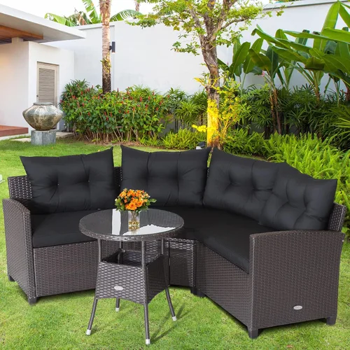 Miniatura 2 de Tangkula Juego de sofá modular de 4 piezas, media luna para todo tipo de clima, juego de muebles de patio esquineros resistentes con mesa auxiliar