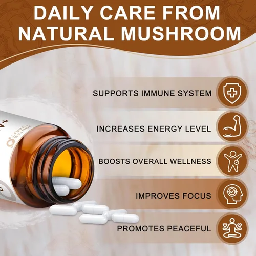 Miniatura 5 de NATURE TARGET Suplemento de hongos, complejo de hongos con melena de león, cola de pavo, reishi, cordyceps, shiitake, hongos 14 en 1 para memoria
