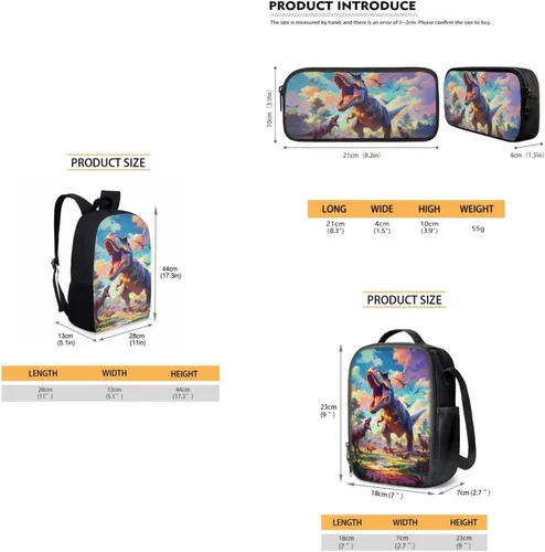 Miniatura 163 de HUGS IDEA Juego de 3 bolsas escolares con aislamiento térmico para el almuerzo, estuche para lápices
