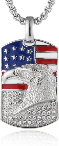 Miniatura 7 de HZMAN Collar patriótico de águila estadounidense de acero inoxidable para hombres y mujeres, con circonita cúbica, bandera americana, colgante
