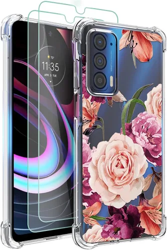 Miniatura 10 de Osophter Funda para Moto Edge 2021, Moto Edge 5G UW, transparente, esquinas reforzadas con flores, TPU para absorción de golpes, flexible