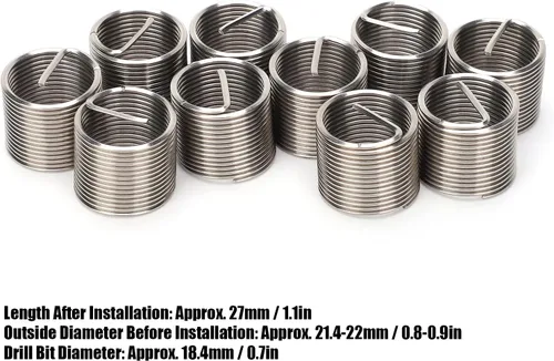 Miniatura 6 de Hilitand 10 piezas de insertos de rosca de alambre de acero, kit de enchufe de reparación de rosca de acero inoxidable M18x1.5x1.5D, se puede