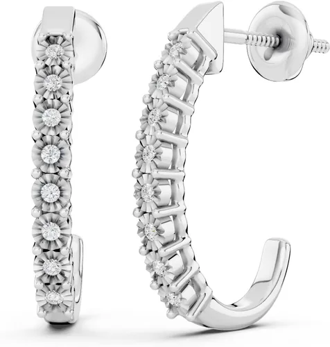 Dazzlingrock Collection Aretes de aro clásicos en forma de J de diamante redondo de 0.15 quilates (ctw) para ella en plata de ley 925