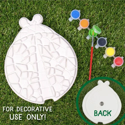 Miniatura 2 de Creative Roots Piedra de Mariquita de Mosaico, Incluye Piedra de Paso de Cerámica de 7 Pulgadas y 6 Pinturas Vibrantes, Kit de Piedra de Paso