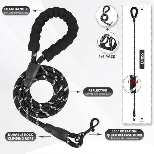 Miniatura 4 de Arnés para perro sin tirón y correa - Chaleco ajustable suave y acolchado, chaleco Oxford reflectante con asa de fácil control para perros pequeños