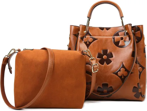 Miniatura 2 de Travistar Bolsos de mano florales para mujer, juego de bolso de mano de cuero en relieve con asa superior, bolsa de hombro grande, bolsa de hombro