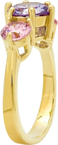 Miniatura 2 de The Bling Factory Gold Plated Three-Stone Round Pink & Light Lavender CZ Ring