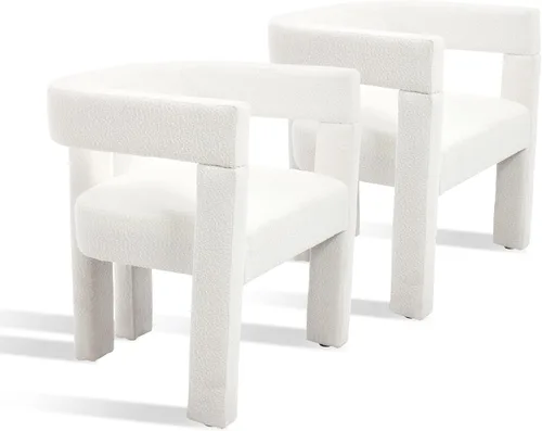 Miniatura 11 de Juego de 2 Sillas de Comedor Modernas / Sillas de Sala de Estar, Sillón de Tela, Silla Barrel Tapizada para Sala de Estar Cocina Recepción