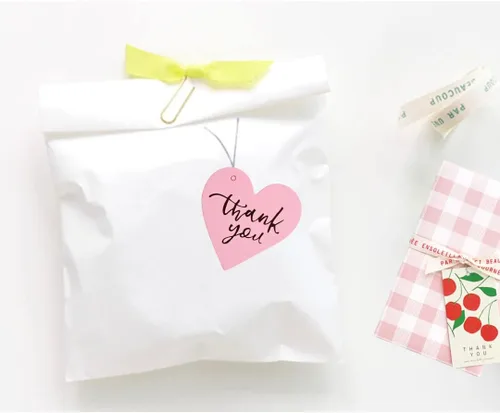 Miniatura 2 de Etiqueta de regalo de agradecimiento con corazón rosa (50 unidades), ideal para recuerdos de boda, baby shower, despedida de soltera, fiesta