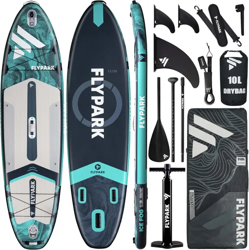 Flypark 10'8/11'x35'' Fishing&Family Stable Inflatable Paddle Boards, Extra Wide SUP Paddleboard Inflatable, 430lb/3 People, Stand Up Paddle Board