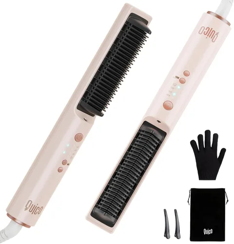 Miniatura 9 de Quico Hair Straightener Brush, 100-240V Ionic Travel Straightener Brush for Women, Ceramic Dual Voltage Hair Straightener Comb, Electric Hot Comb