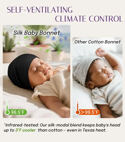 Miniatura 4 de OLESILK Gorro de Seda para Bebé de 0-6 Meses - Gorro de Cabello para Niños Pequeños de Seda de Morera 100%, Gorro de Noche Ajustable para Dormir
