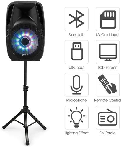 Miniatura 8 de Sonart - Altavoces alimentados de 15 pulgadas, 1500 W, sistema de altavoces PA portátiles de rango completo de 2 vías con soportes/luz