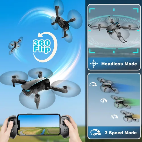 Miniatura 5 de Oddire - Dron con cámara - Drones para adultos, con 2 baterías, estuche de transporte, hélices, dron plegable HD 1080P con vuelo estable, Azul