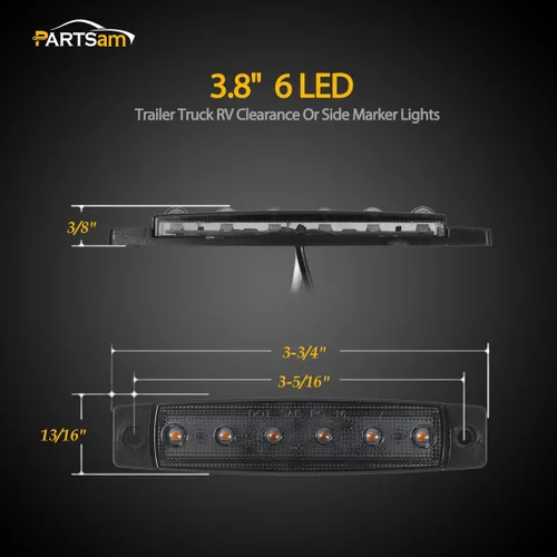 Miniatura 4 de Partsam 6 luces indicadoras laterales LED, paquete de 5, 3.8 pulgadas, 5 x ahumado/ámbar.