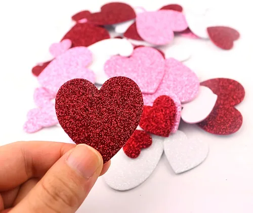 Miniatura 4 de 60 calcomanías de espuma de corazón, autoadhesivas, para el día de San Valentín, con purpurina, rojo, rosa, blanco, corazones de espuma