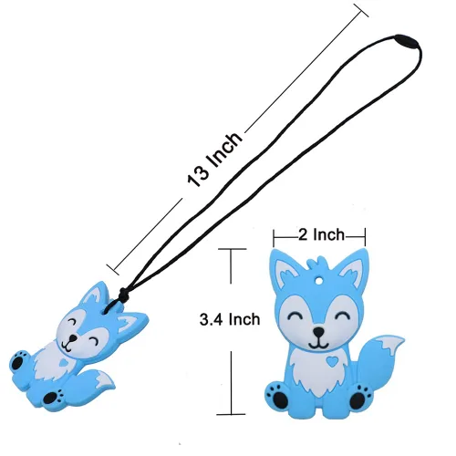 Miniatura 4 de Collares sensoriales masticables para niños, niños y niñas, paquete de 2 juguetes masticables de silicona de zorro para autismo, TDAH, SPD, juguete