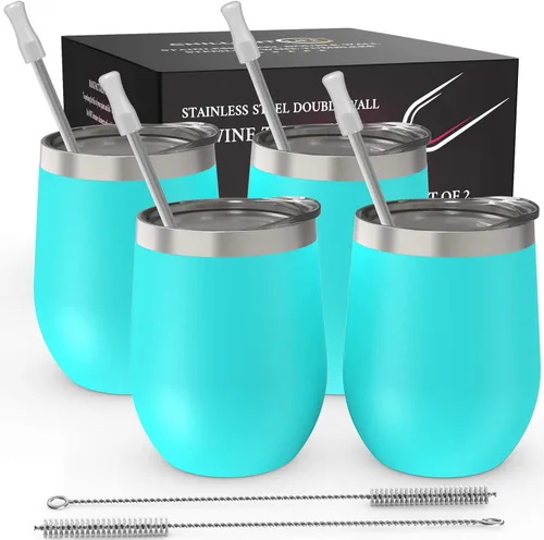Miniatura 18 de CHILLOUT LIFE Vasos Térmicos de Vino de Acero Inoxidable de 12 oz Paquete de 2 - Vasos de Vino con Aislamiento al Vacío de Doble Pared con Tapas