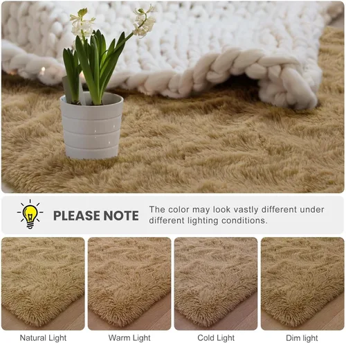 Miniatura 2 de Macgace - Alfombras pequeñas para dormitorio, 2 x 3, beige, antideslizante, alfombra de área, súper suave, de felpa esponjosa, alfombra moderna