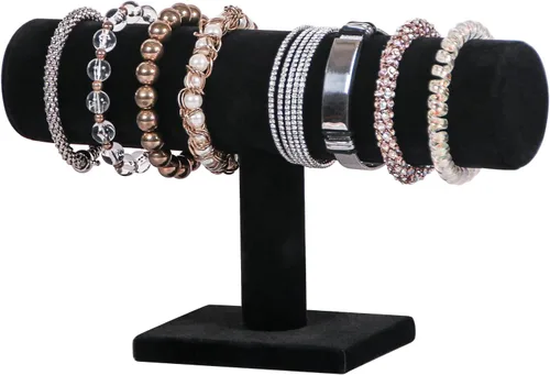 Julysky Soporte de pulsera con barra en T, soporte de exhibición de pulsera para venta, organizador de joyas para mostrar (todo negro, 1 nivel)