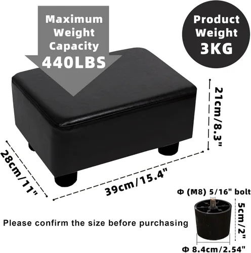 Miniatura 3 de CAROLMADE Taburete Pequeño Otomana Reposapiés con Patas Bajo el Escritorio Reposapiés para Sala de Estar, Dormitorio y Oficina, Negro