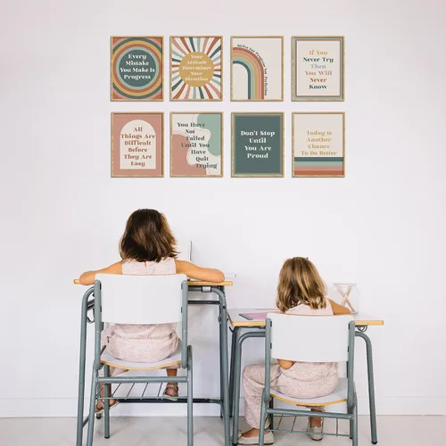 Miniatura 3 de HerZii Prints Juego de pósteres motivacionales de decoración bohemia para el aula, arte de pared inspirador y de afirmación para aula, oficina