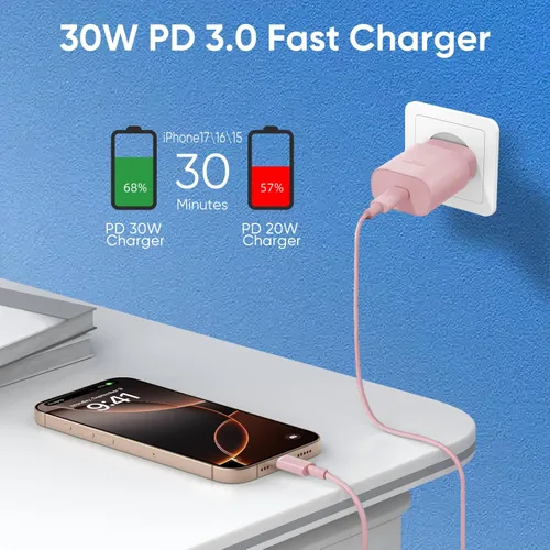 Miniatura 3 de Cargador para iPhone 17 16 15 de carga rápida, cable de 3.05 metros, bloque de cargador USB C de 30W para iPhone 15 16 16e 17 Air Plus Pro Max/iPad