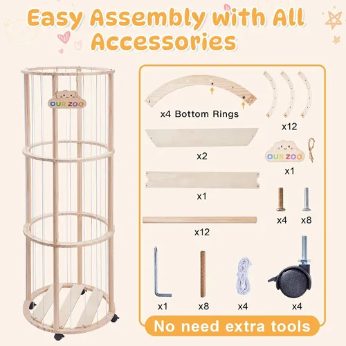 Miniatura 4 de Almacenamiento de animales de peluche con ruedas, organizador de juguetes de madera con capacidad extragrande, soporte de felpa que ahorra espacio
