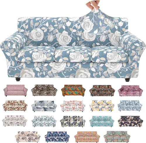 Miniatura 53 de Fundas elásticas para silla, fundas elásticas para sillón de 2 piezas, fundas de sofá lavables con diseño floral para sillón, protector de muebles