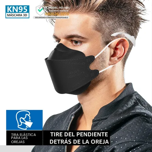 Miniatura 4 de Mascarillas KN95, paquete de 50, transpirables, cómodas y desechables, mascarillas KN95, color negro