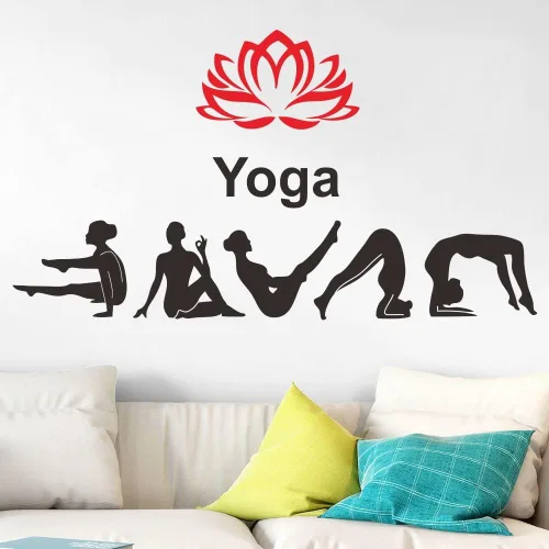 Miniatura 5 de Adhesivo de pared para estudio de yoga, calcomanía de PVC extraíble con patrones de loto e hinduismo, regalo único para los amantes del yoga, ideal