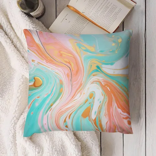 Miniatura 4 de Funda de almohada decorativa abstracta con textura de mármol naranja, rosa y verde, suave, doble cara, 12 x 12 pulgadas, con textura de mármol