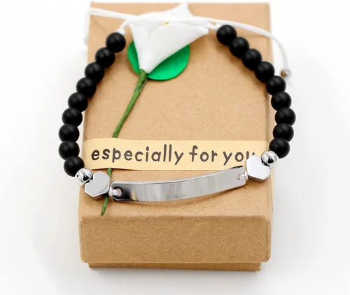 Miniatura 6 de Pulsera unisex hecha a mano con nombre cuentas de ónix negro mate pulsera trenzada personalizada para hombres mujeres mejores amigos regalo