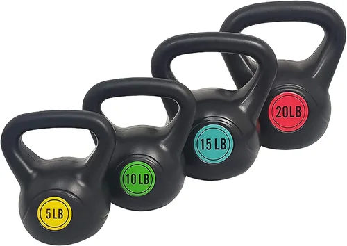 Miniatura 11 de BalanceFrom Juego de pesas rusas de vinilo, opciones de 30/45/50/75 libras, pesas de entrenamiento de fuerza rellenas de cemento con agarre