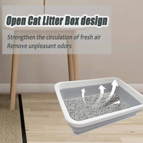 Miniatura 5 de Caja de arena plegable para gatos pequeña, 14.6 x 10.6 x 4.8 pulgadas, abierta, impermeable, de entrada baja, bandeja para orinal para gatitos