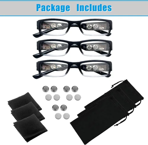 Miniatura 6 de Paquete de 3 lentes de lectura con luces y lupa con luces en el marco, lupas LED brillantes para lectores con luz para hombres y mujeres, anteojos
