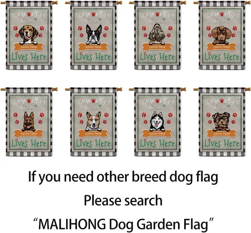 Miniatura 7 de The World's Best Dog Garden Flag Saint Bernard Dog Lives Here Bone Paw Buffalo Plaid Check 12.5x18 pulgadas Decoración exterior de patio de doble